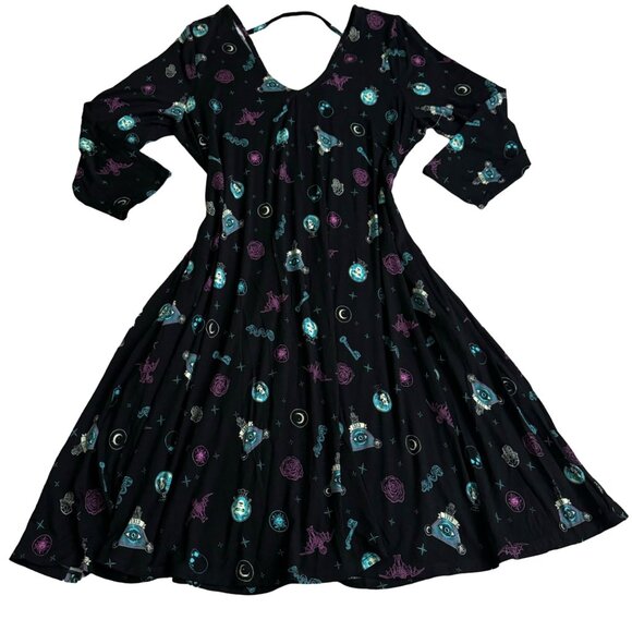 Torrid Disney Haunted Mansion Fluted midi Dress black plus size 1X stretchy nwot - Picture 3 of 15